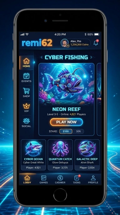Tampilan aplikasi remi62 saat digunakan di perangkat Android.